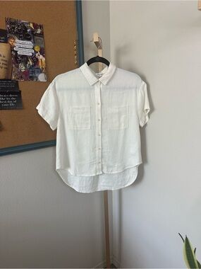 Madewell | Short-Sleeve Linen blend Button-Down Shirt in White